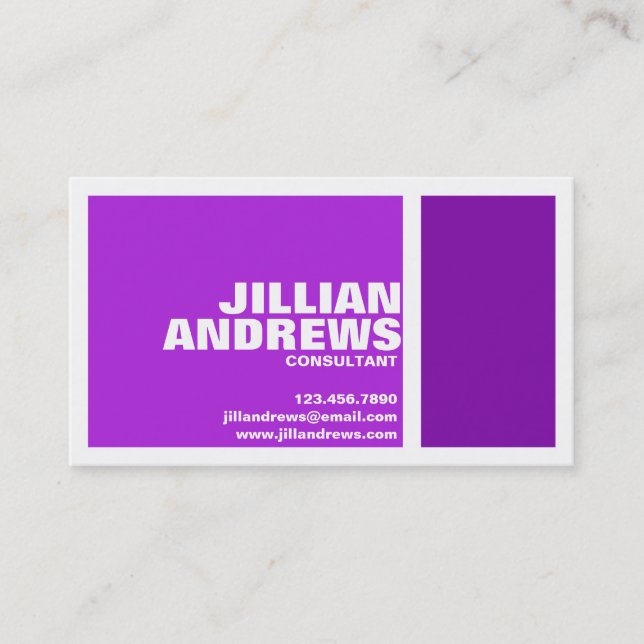 Bold Modern Split Box - Purple Business Card (Front)
