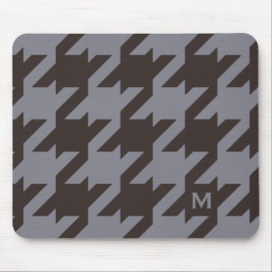 Bold modern steel grey houndstooth monogram mouse pad