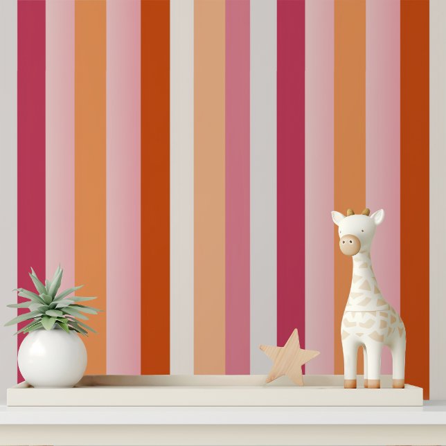 Bold Modern Stripes Pink Orange White Pattern Wallpaper (Creator Uploaded)