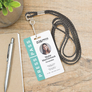 Bold Modern Teal Circle Photo Press Pass & Logo ID Badge