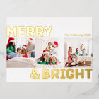 Bold Modern Three Photo Merry and Bright Gold