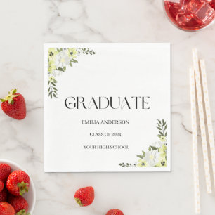 Bold Modern Type Black Graduation Elegant Floral Napkin