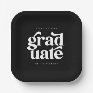 Bold Modern Type Black Graduation Party Paper Plate