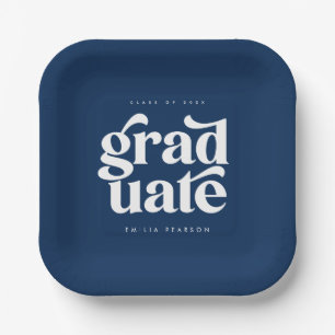 Bold Modern Type Blue Graduation Party Paper Plate