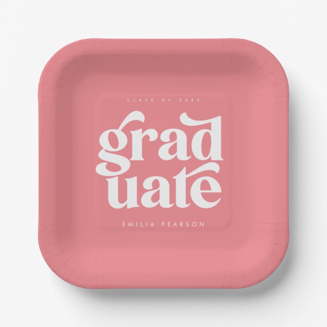 Bold Modern Type Blush Pink Graduation Party Paper Plate (Front)