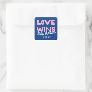 Bold Modern Type Funky Blue LOVE WINS Wedding Square Sticker