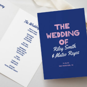 Bold Modern Type Funky Colourful Blue Pink Wedding Program