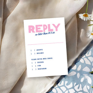 Bold Modern Type Funky Colourful Blue Pink Wedding RSVP Card