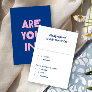 Bold Modern Type Funky Colourful Blue Pink Wedding RSVP Card
