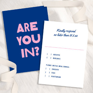 Bold Modern Type Funky Colourful Blue Pink Wedding RSVP Card