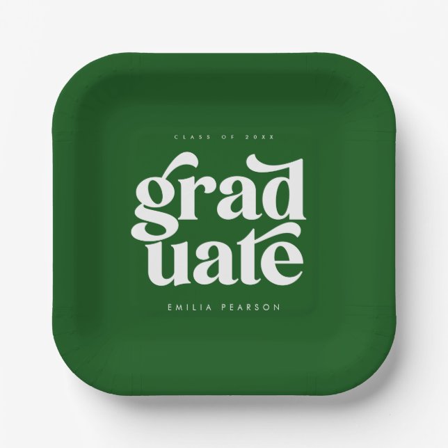 Bold Modern Type Green Graduation Party Paper Plate (Front)