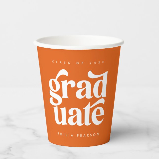Bold Modern Type Orange Graduation Party Paper Cup (Front)