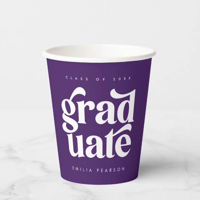 Bold Modern Type Purple Graduation Party Paper Cups (Front)
