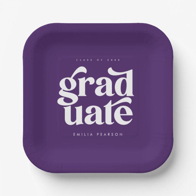 Bold Modern Type Purple Graduation Party Paper Plate (Front)