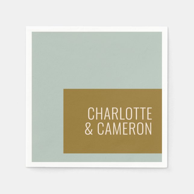 Bold Modern Typography Blue and Olive Wedding Napkin (Front)