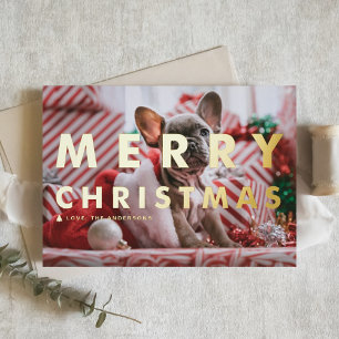 Bold Modern Typography Photo Merry Christmas Foil Holiday Card