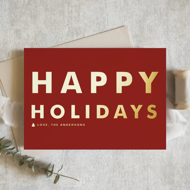 Bold Modern Typography Red Happy Holidays Foil Holiday Card (Creator Uploaded)