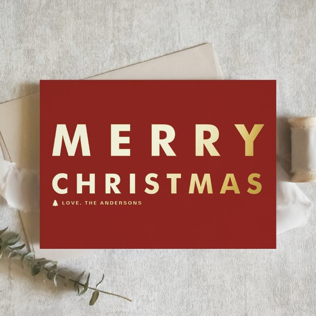 Bold Modern Typography Red Merry Christmas Foil Holiday Card (Creator Uploaded)