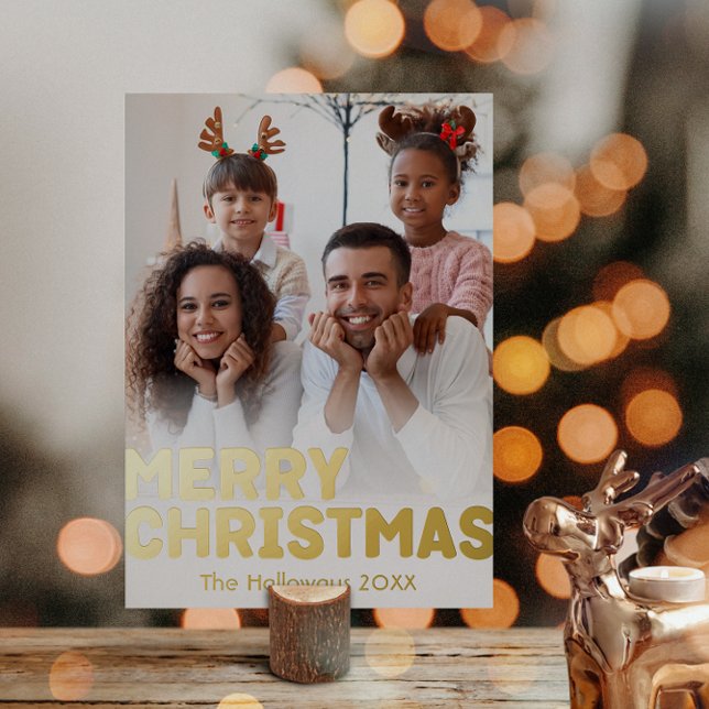 Bold Modern Vertical Photo Merry Christmas Gold Foil Holiday Card (Creator Uploaded)