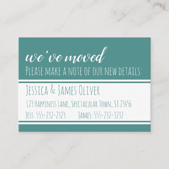 Bold, Modern We've Moved Cards in Teal and White (Front)