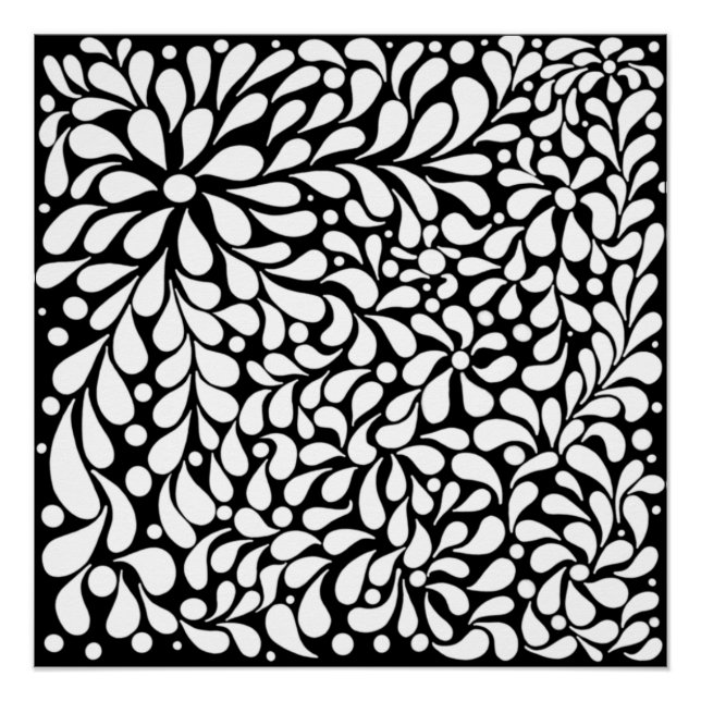 Bold modern white flowers on black background poster (Front)