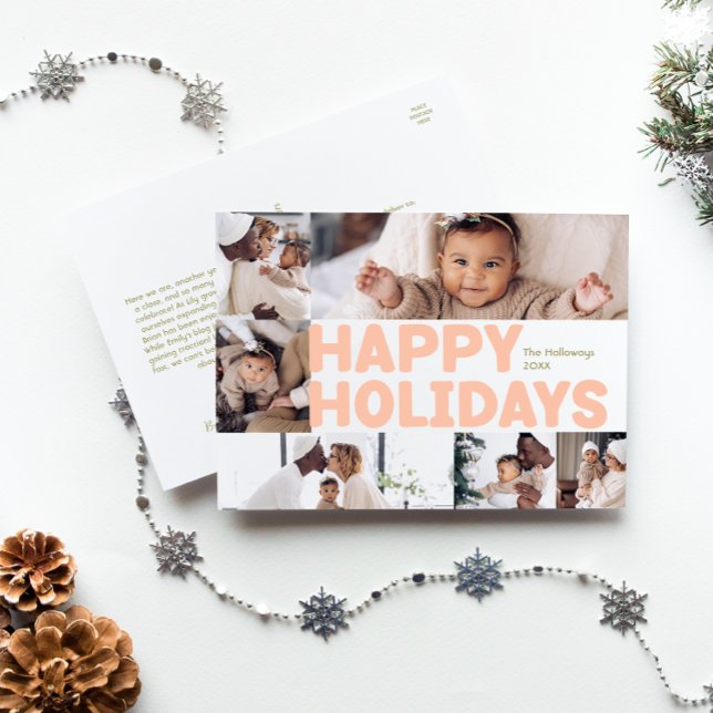 Bold Modern Year In Review Six-Photo Happy Holiday Postcard (Creator Uploaded)