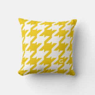 Bold modern yellow houndstooth with monogram cushion