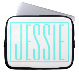 Bold & Modern Your Name or Word   Turquoise White Laptop Sleeve