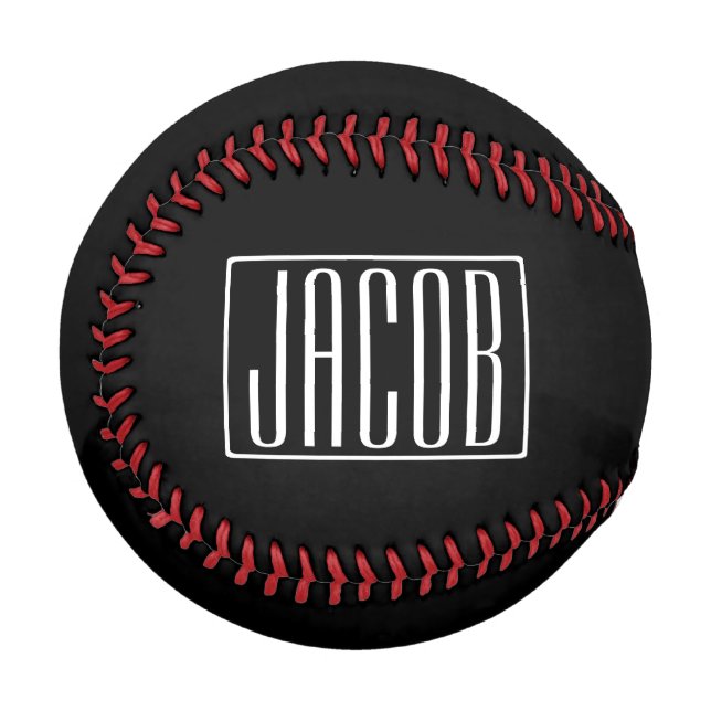 Bold & Modern Your Name or Word | White On Black Baseball (Front Left)
