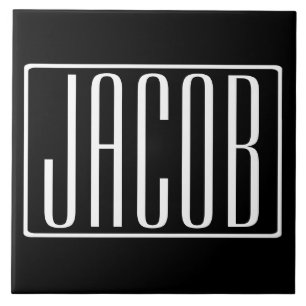 Bold & Modern Your Name or Word   White On Black Ceramic Tile