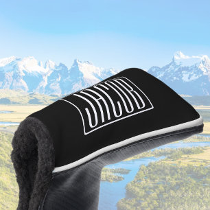 Bold & Modern Your Name or Word   White On Black Golf Head Cover