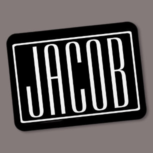 Bold & Modern Your Name or Word   White On Black Magnet