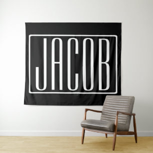 Bold & Modern Your Name or Word   White On Black Tapestry