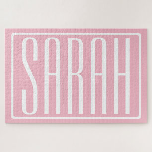 Bold & Modern Your Name or Word   White On Pink Jigsaw Puzzle