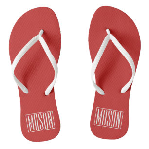 Bold & Modern Your Name or Word   White On Red Thongs