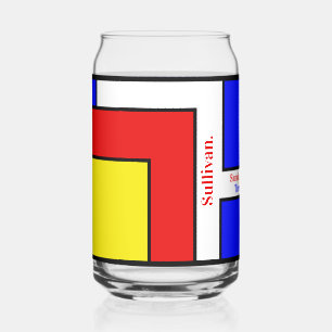 Bold Mondrian Inspired Retro Geometric Art Can Glass