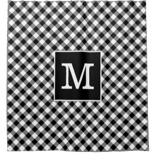 Bold Monogram Black and White Gingham Pattern Shower Curtain