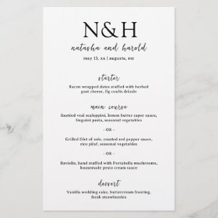 Bold Monogram Black and White Modern Wedding Menu