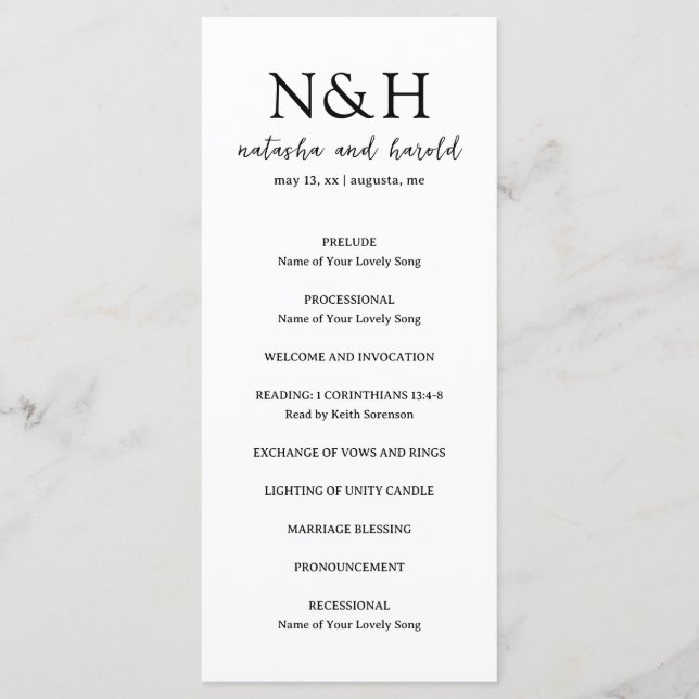 Bold Monogram Black and White Modern Wedding Program (Front)