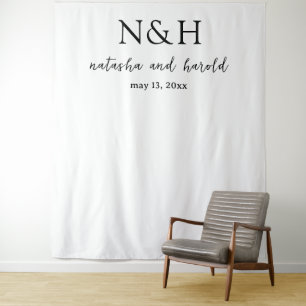 Bold Monogram Black and White Modern Wedding Tapestry