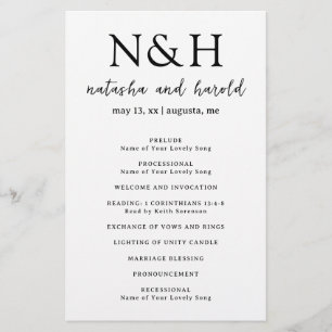 Bold Monogram Black and White Wedding Program Flyer