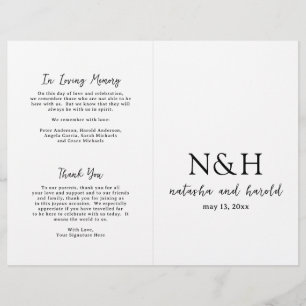 Bold Monogram Black and White Wedding Program Flyer