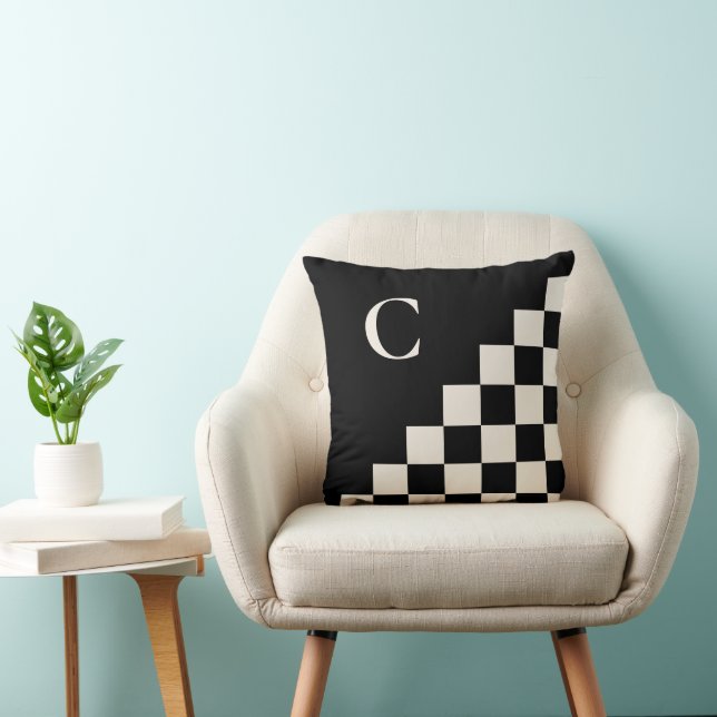 Bold Monogram Black Cream Geometric Pattern Cushion (Chair)