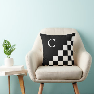 Bold Monogram Black White Geometric Pattern Cushion