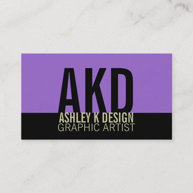 Bold Monogram Business Cards Black Sage Purple (Front)