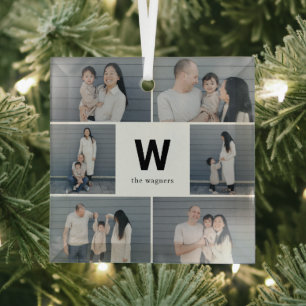 Bold Monogram Editable Colour Custom Photo Ornamen Glass Tree Decoration