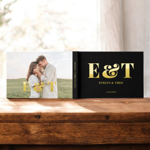 Bold Monogram Elegant Photo Wedding Guest Book