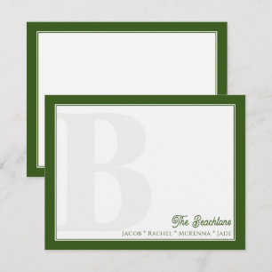 Bold Monogram Forest Green Family Stationery Card