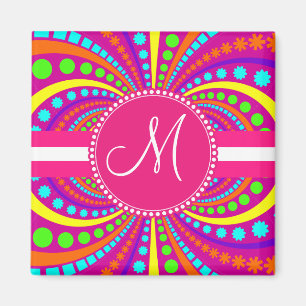 Bold Monogram Funky Pattern Hot Pink Design Magnet