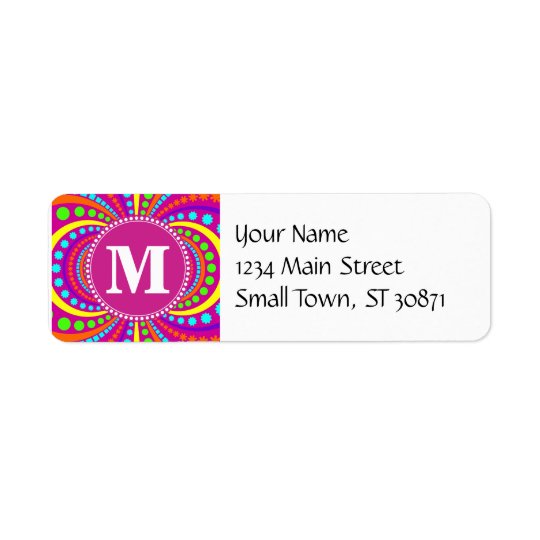 Bold Monogram Funky Pattern Hot Pink Design Return Address Label